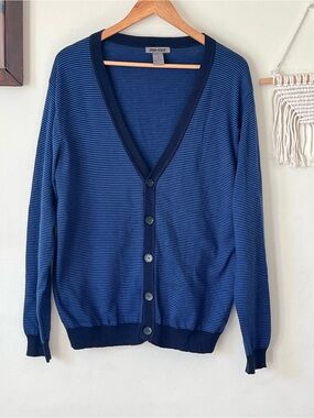 Spring + Mercer Navy & Royal Blue Striped Cardigan- Large PTP 23 inch